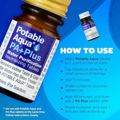 Potable Aqua Water Purification Tablets with PA Plus, Portable and Effective Solution for Camping, Hiking, Emergencies, Natural Disasters and International Travel, Two 50ct Bottles 5