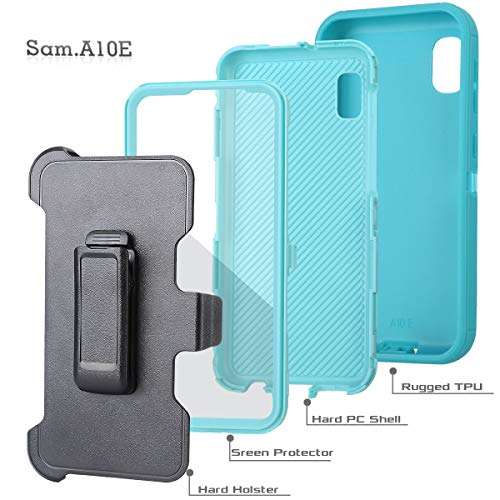 Aimoll-88 Galaxy A10E Case, with [Built-in Screen Protector] Tri-Layer Heavy Duty Full-Body Shock Absorption Cover for Samsung Galaxy A10E (Green/Green with Belt Clip) 2