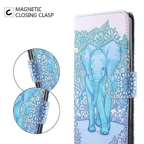 UrSpeedtekLive LG G7 Case, LG G7 ThinQ Case, Premium PU Leather Wristlet Flip Wallet Case Cover with Card Slots & Stand for LG G7/LG G7 ThinQ,Elephant 4