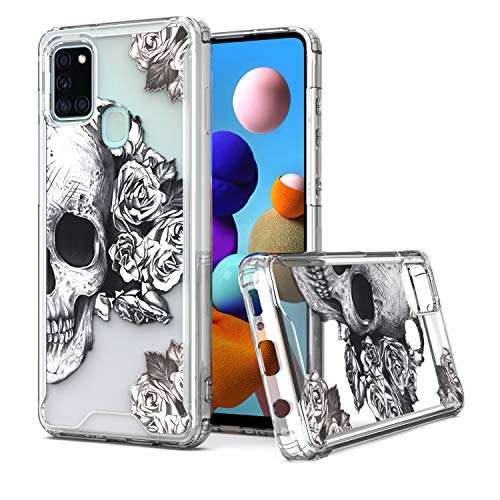 KWEICASE Cell Phone Case for Samsung Galaxy A21S, Samsung A21S Case Slim Soft Bumper Hard Clear Cover Transparent Shockproof Protective Case for Galaxy A21S, Skull 1