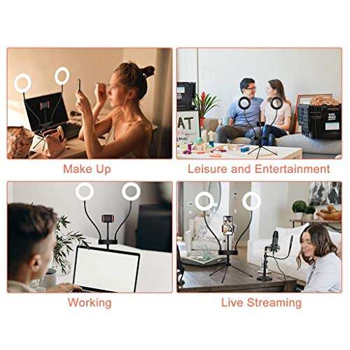 QFFL LED Ring Light Double Ring Lights with Stand 5 Light Modes Flexible Hose Design 360 Degree Adjustable USB Powered for Phone Video Makeup Photography 3