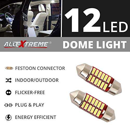 Allextreme EX12RLW 12 LED Universal Car Interior Super Bright Roof Light Reading Dome Bulb Lamp with Festoon Holder (2 Pcs) 2