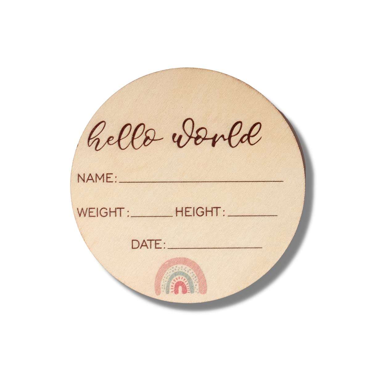 Baby Announcement Sign - Premium Wooden Rainbow Design Discs - Celebrate The Arrival of Your Baby - Record Birth Details on This Round Wooden Announcement Plaque - Built to Last and Treasure Forever 1