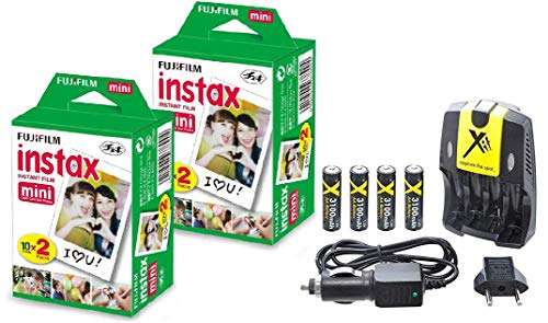 Accessories Kit for Fujifilm Instax Mini 9, Mini 8 Instant Film Camera | Includes 2X Mini Film Twin Packs and 4X AA Batteries, Wall Charger, Car Charger (40 Exposures) 1