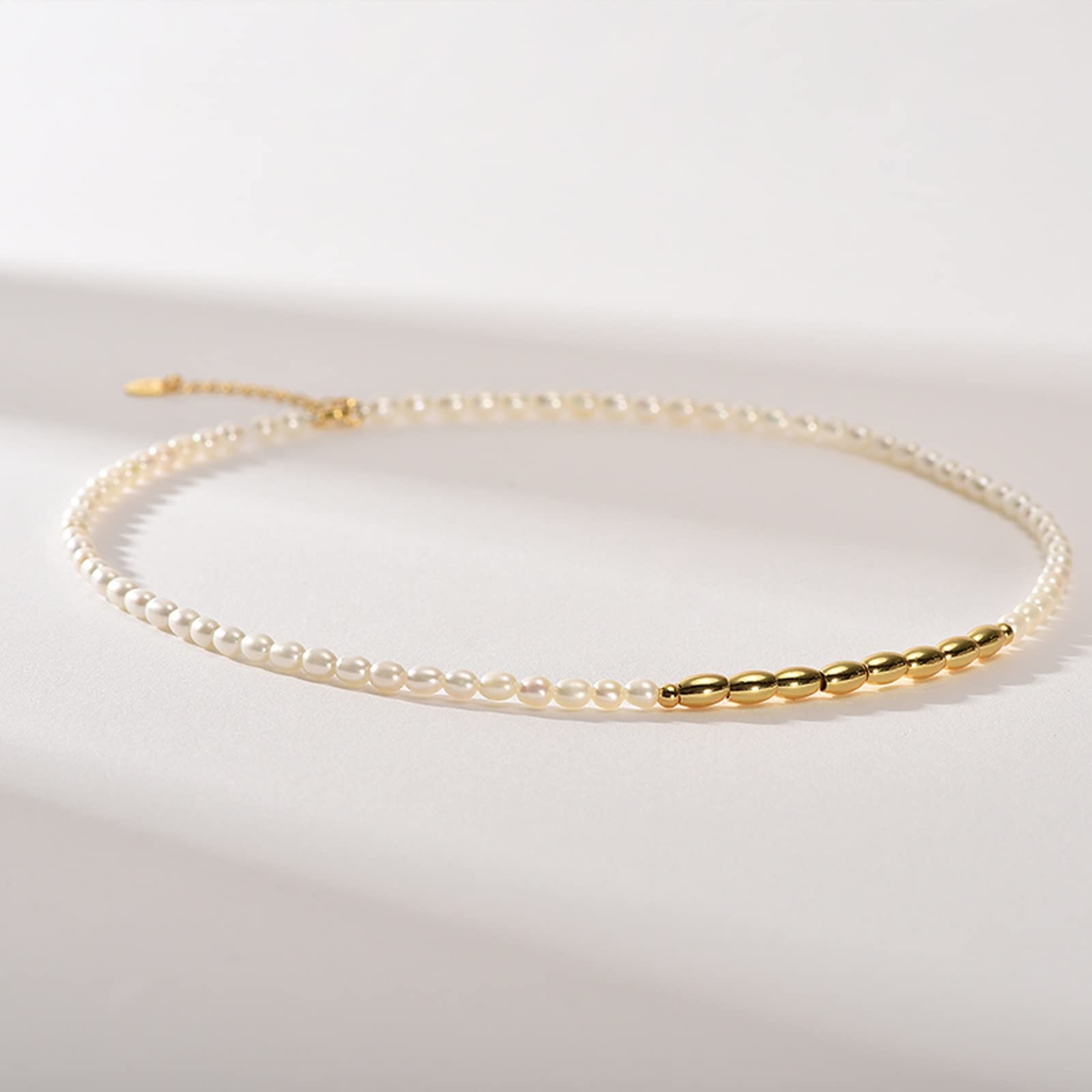 Necklace Freshwater Necklace Alloy 3-4mm Small White Rice Shape Fashion Female Jewelry Gift Simple Necklace 2