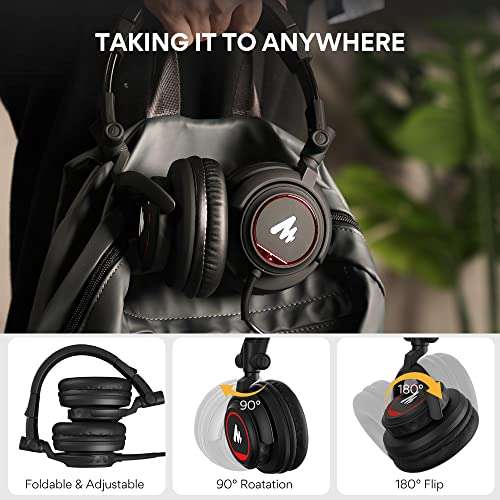 MAONO AU-MH501 Over-Ear Wired Studio Headphones, Stereo Monitor Closed Back Headsets with 50mm Driver and Lightweight Foldable Design for Gaming, Singing, Microphone Recording, Mobile, PC (Black) 4