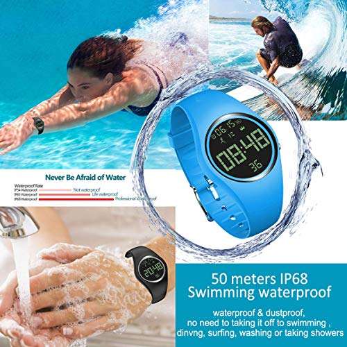 Simple Fitness Tracker [Swim Waterproof & No APP Need] Step Counter Walking 3D Non-Bluetooth Walking Pedometer Watch with Vibration Alarm Clock/Calorie Burned/Distance/Alarm/Stopwatch for Kid Blue 3