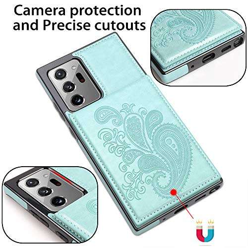 SIZIYNan Flip Case for Samsung Note 20 Ultra Case, Embossed Flower Series PU Leather Galaxy Note 20 Ultra Case for Women with Wallet Card Holders Phone Case for Samsung Galaxy Note 20 Ultra, Mint 4