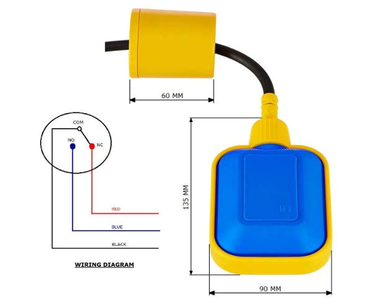 Ionix float switch for water tank, auto cutoff switch for water tank, water tank auto cut off with switch, 230 volts float switch sensor for water level controller with 3 meter wire: Select no/nc 3