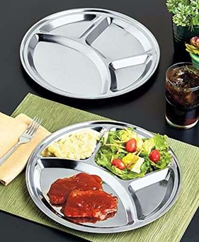 King International Stainless Steel 4 in 1 Four Compartment Divided Dinner Plate, Stainless Steel Plate, Mess Trays Great for Camping, Trays Great for Camping Kids Lunch(Divided Plate Set of 3) 4