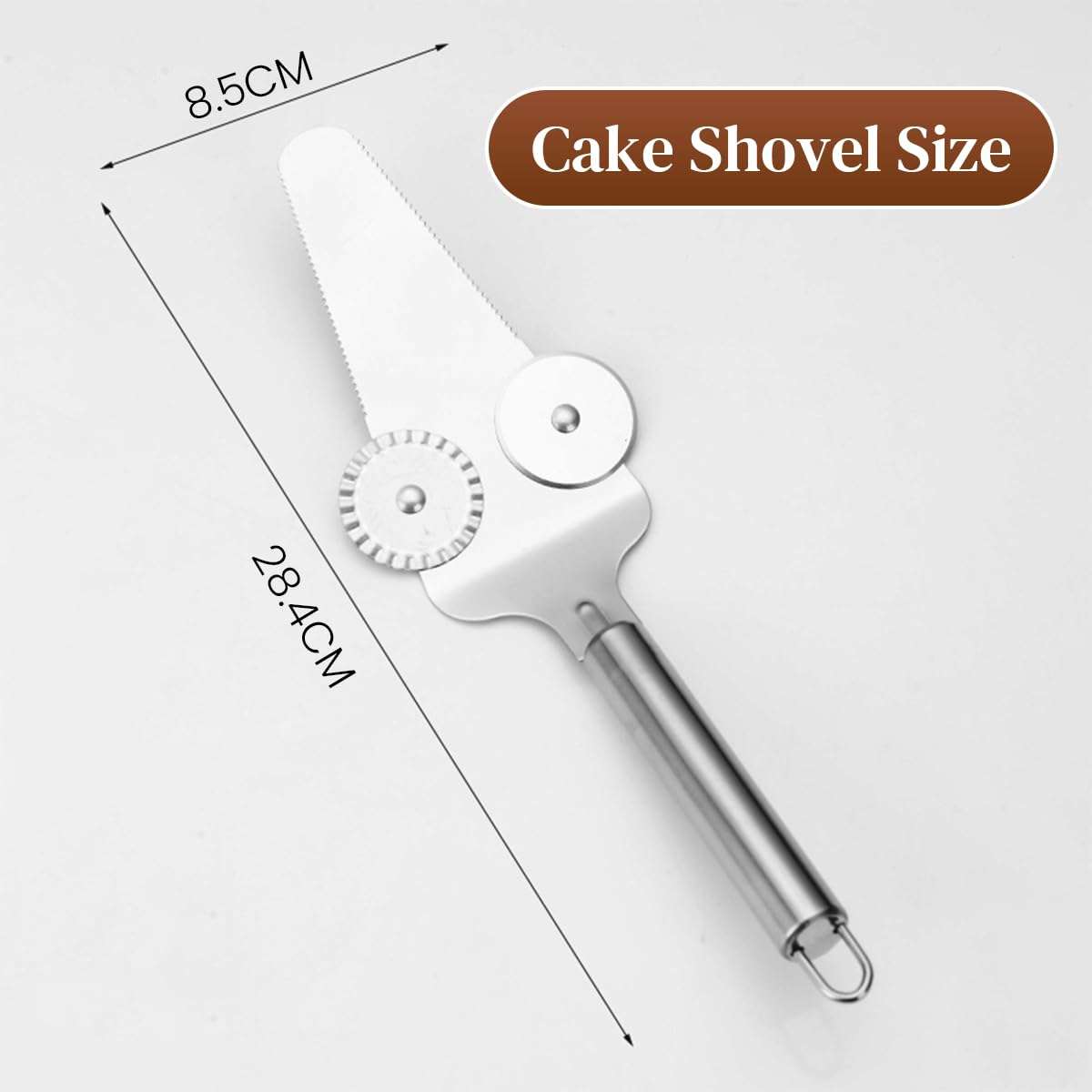 HASTHIP® 2-In-1 Pizza Cutter for Kitchen Stainless Steel Kitchen Cutter with Food Grade Non Slip Ergonomic Handle, Pizza Shovel Wheel for Pizza Sandwich Paratha Chapati and Birthday Cake 3