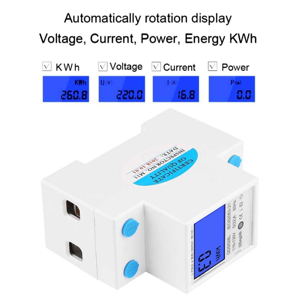 Digital Energy Meter, 5-32A 110-130V 60Hz LCD Backlight Single Phase Energy KWh Meter 35mm DIN Rail Mounting with Buckle & Seal 4