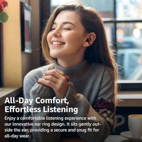 TOZO OpenEarRing True Open Ear Headphones, Lightweight Comfort Open Ear Clip Wireless Earbuds, 40H Play Bluetooth 5.4 Headphones with Smart Digital Display Design Fit Sports Running, Workout Black 2