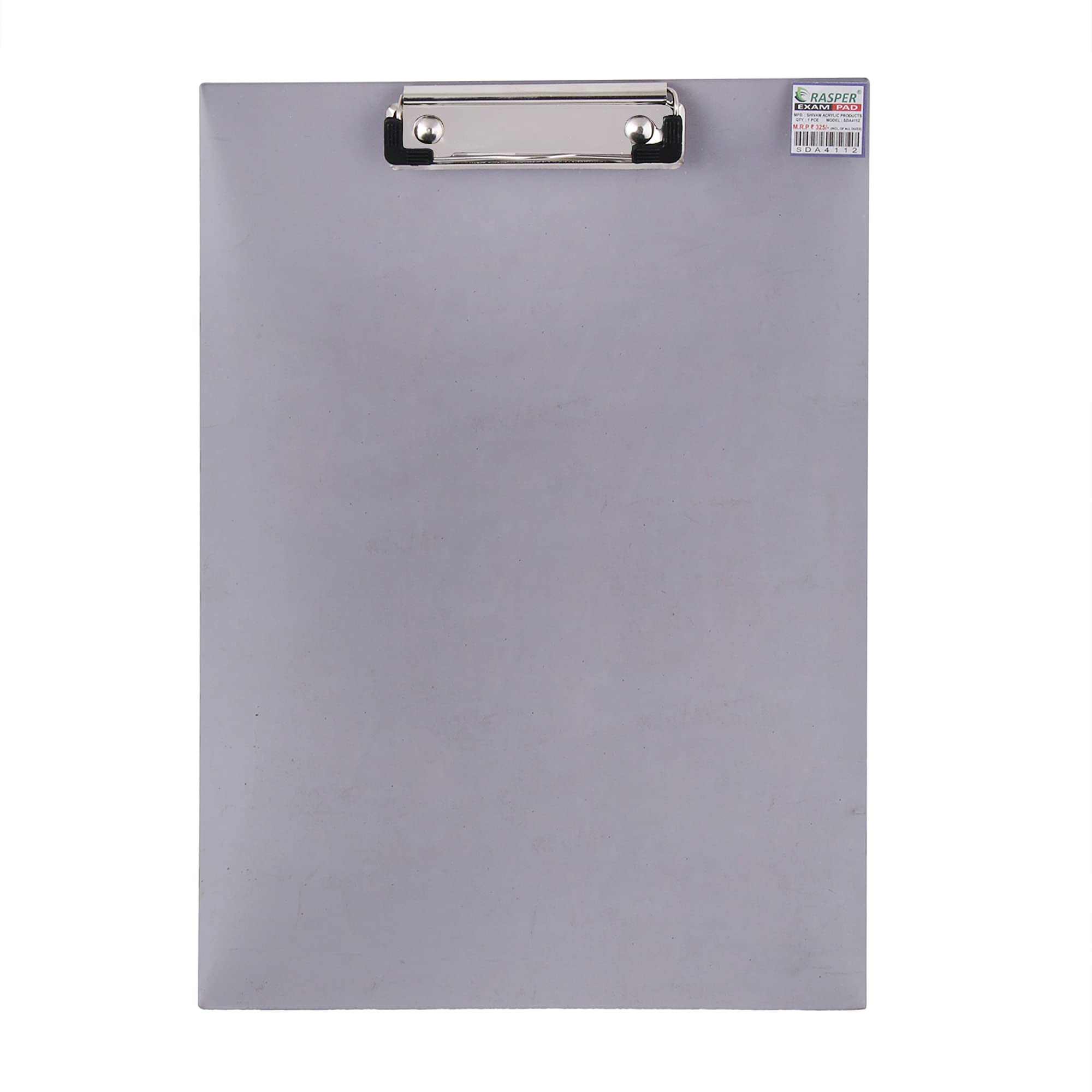 Rasper Smoke Black Acrylic Clip Board Exam Pad for School & Office Unbreakable Writing Pad Student Exam Board Big Size (14x10 Inches)