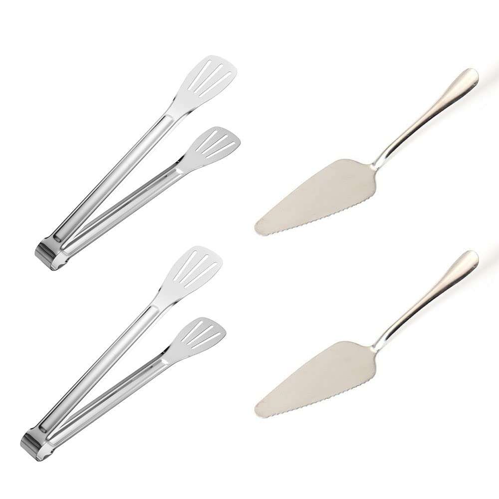 2Pieces Cake Slice and Pie Server Cake Cutter with Serrated Edges 2 Pieces metal food tongs kitchen tongs Cooking Tongs for Cake Pizza BBQ Cooking Buffet 1