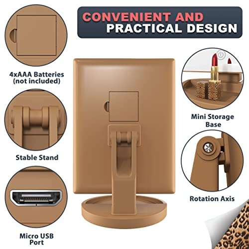 RoLeDo Makeup Mirror Vanity Mirror with Lights - 36 Led Trifold Mirror, Touch Screen Switch, 2x3x10x Magnification, 180° Rotation, Dual Power Supply, Portable Cosmetic Lighted Mirror (Leopard print) 5