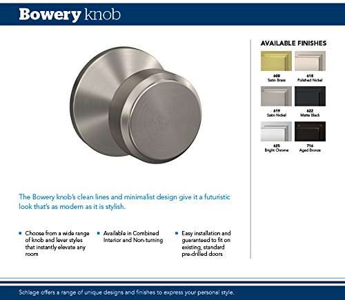 SCHLAGE Custom FC21 BWE 622 COL Bowery Knob with Collins Trim Hall-Closet and Bed-Bath Lock, Matte Black 3