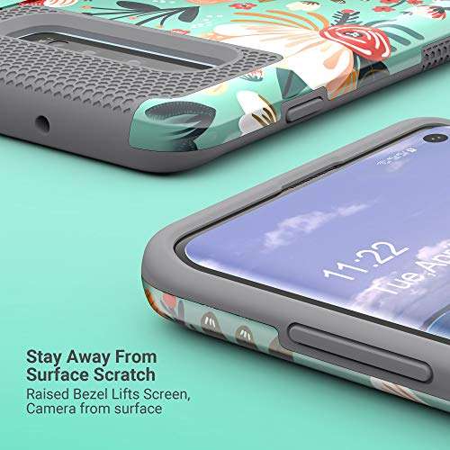 ULAK S10 case, Galaxy S10 case (2019), Stylish Slim Fit Hybrid Dual Layer Protective Flexible Shock Absorbing TPU Bumper Phone Cover for Samsung Galaxy S10 6.1 inch, Mint Floral 3