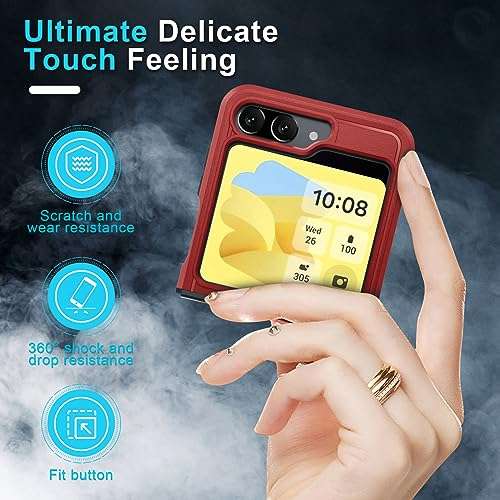 Janmitta case for Samsung Galaxy Z Flip 5 Case Built in Front Screen Protector+Hinge Protection+Finger Ring Metal Kickstand,Heavy Duty Shockproof Full Body Protective Cover,2023 Red 6