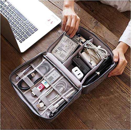 ORPIO (LABEL) Waterproof Travel Electronic Gadget Organizer Case, Portable Zippered External Hard Drive Pouch for Data Cables, Chargers, Power Bank, Adapters, Phone, Plugs, Memory Card, USB (Grey) 4