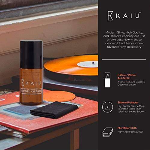 KAIU Vinyl Record Cleaning Kit- Anti Static Record Cleaning Washer Fluid with Silicone Label Protector & Microfiber Cloth - Vinyl Album Cleaner Spray - Remove Dust & Dirt - 3-in-1 Supplies Kit 5