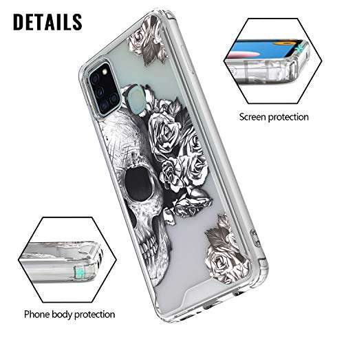 KWEICASE Cell Phone Case for Samsung Galaxy A21S, Samsung A21S Case Slim Soft Bumper Hard Clear Cover Transparent Shockproof Protective Case for Galaxy A21S, Skull 5