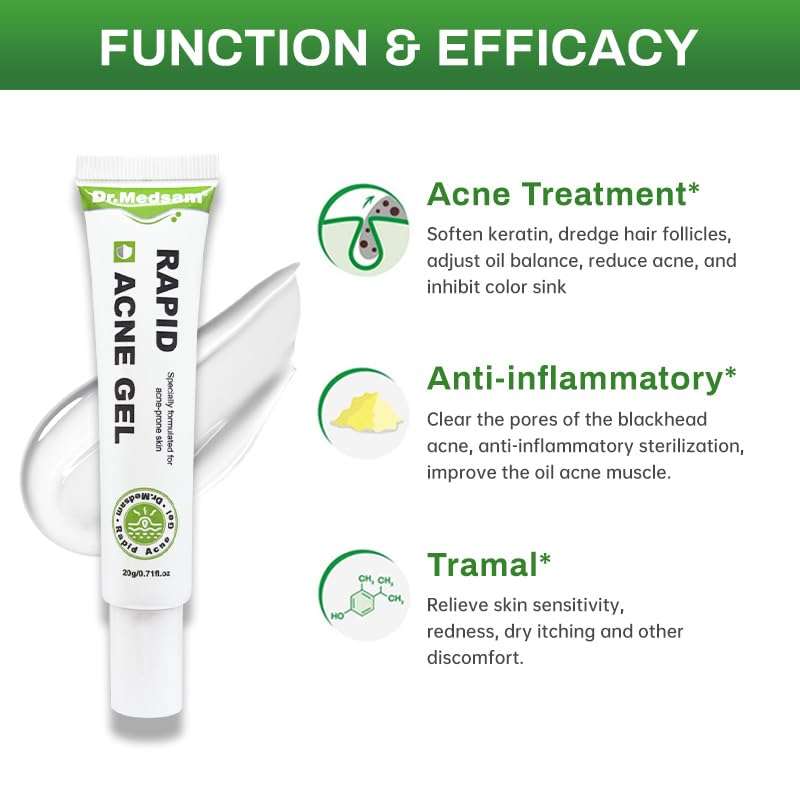 Dr.Medsam Rapid Ance Gel, Salicylic Acid Acne Treatment Acne Control Gel Inhibit Color Sink, Eliminate Acne Anti-inflammatory Sterilization Improve the Oil Pox Skin 20g/0.7Oz 5