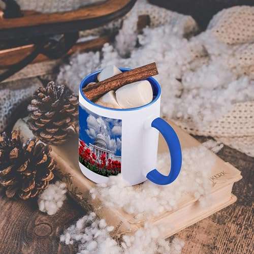 3dRose Washington DC, tulips bloom in front of the Capitol building 15oz Two-Tone Blue Mug 6