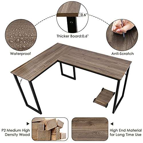 TUSY Modern L-Shaped Desk Computer Corner Desk Gaming Office PC Table, Sturdy Simple Industrial Style Home Office Writing Workstation Steel 4