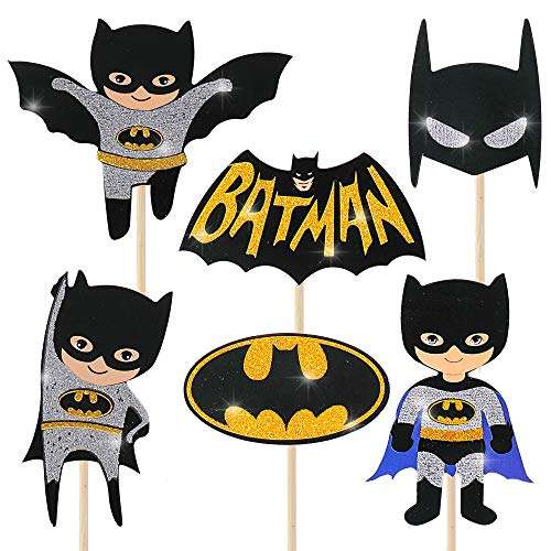 Batman Birthday Supplies Cupcake Toppers Batman Theme Party Glitter Decorations for Kids Birthday Super Hero Theme Party Baby Shower Favor Supplies Set of 24 Double-sided Printing 2