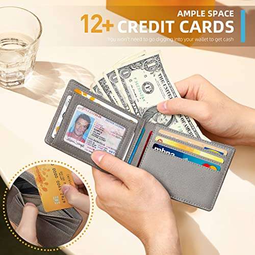 RUNBOX Novelty Wallet for Men Slim 11 Credit Card Holder Slots Leather RFID Blocking Small Thin Men's Wallet Bifold Minimalist Front Pocket Large Capacity Gift Box 2