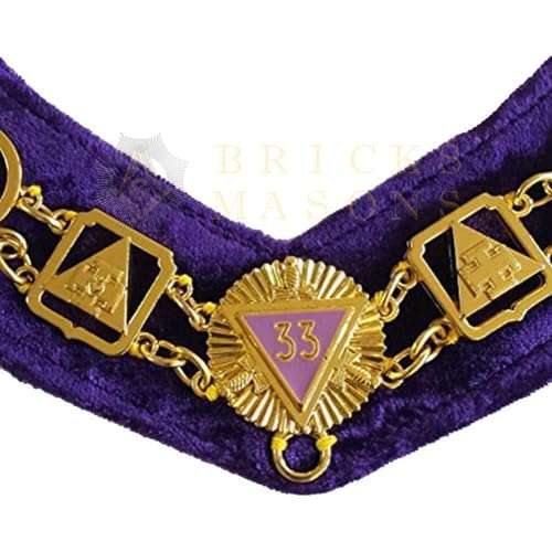 Bricks Masons Masonic 33 Degree Chain Collar - Gold/Silver on Purple 2