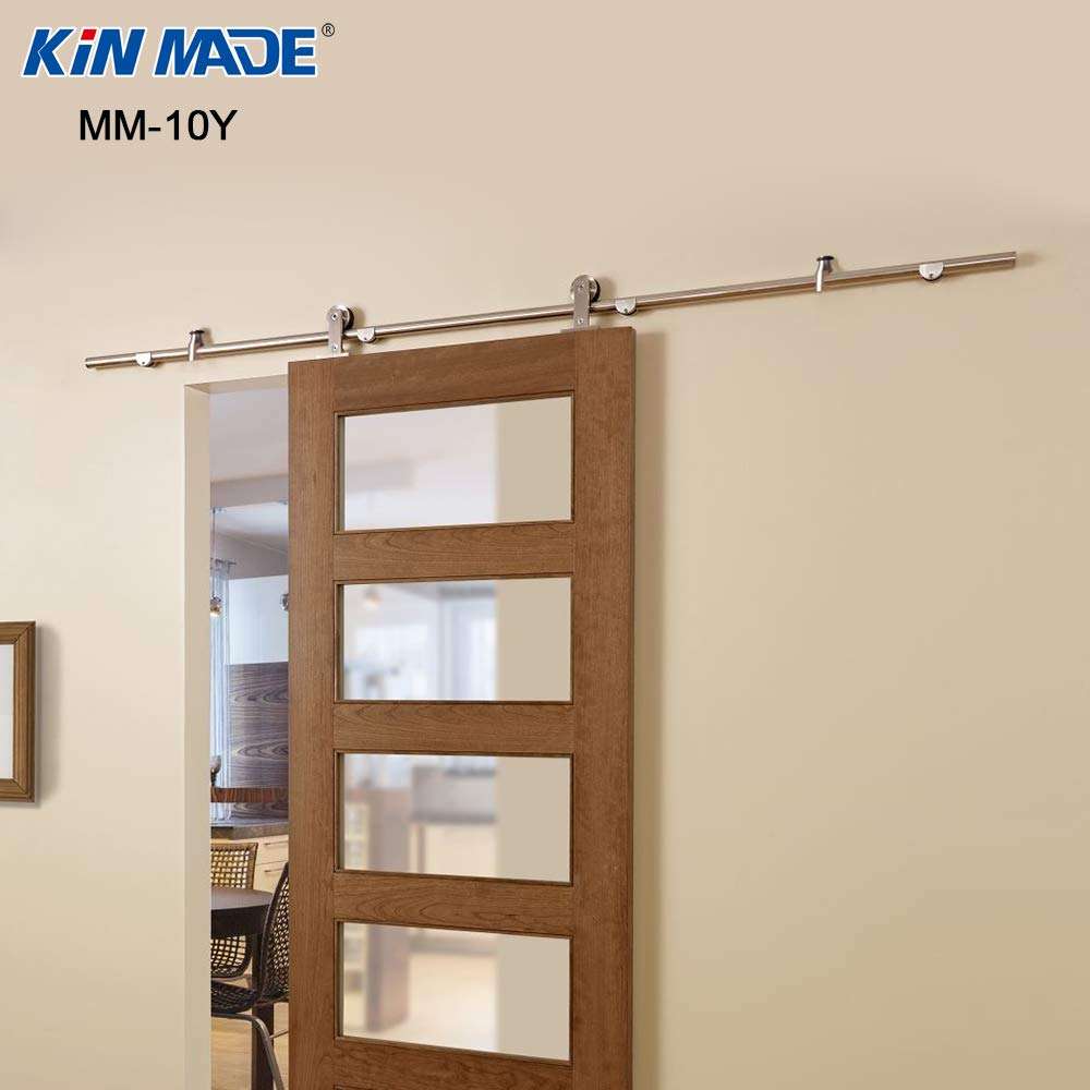 KIN Made USA Warehouse Top Mounted Wooden barn Door Hardware Sliding Kits Including Handle - (Length: 3.6m Double kit) 1