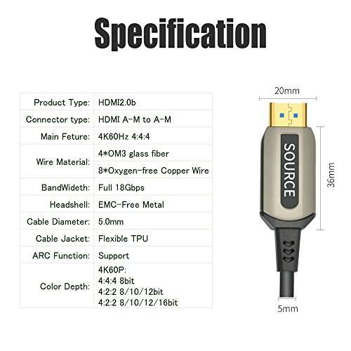 Jeirdus 40ft AOC HDMI Fiber Optic Cable Ultra HDR HDMI2.0b 18 Gbps,Support 4K60HZ ARC HDR10 HDCP2.2, Dolby Vision, Light Speed Slim and Flexible 4