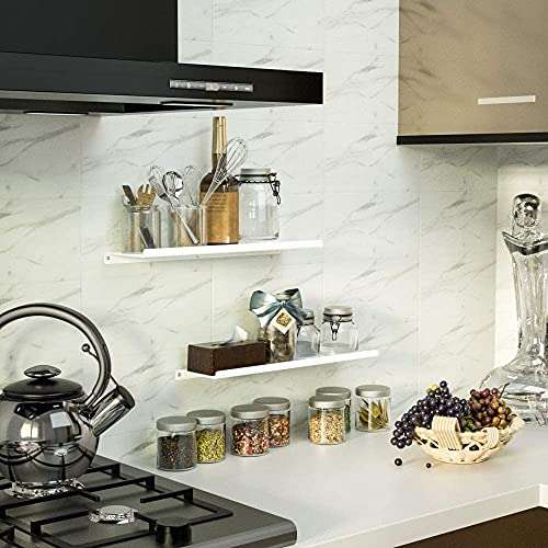 OrganizeMee Metal Small Wall Mounted Shelves,Bluetooth Speaker,Wi-Fi Camera Stand Corner Floating Shelf for Living Room & Bedroom,Home Decor Items Plant Pot mounting Racks (White Set of 2) 1