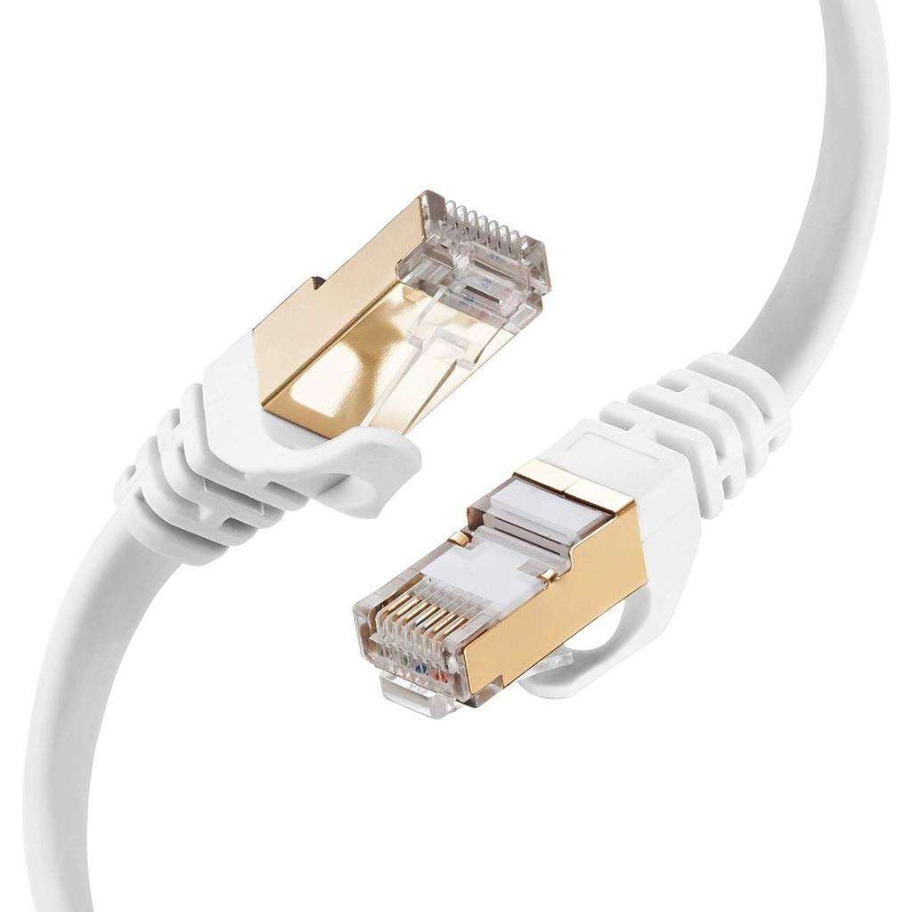 FVLFIL Cat 7 Ethernet Cable 50 ft White - Fastest Cat7 Flat Ethernet Patch Cables 10GB with Gold Plated RJ45 Connectors - Internet Network Cable for Modem Router LAN Computer Xbox 1
