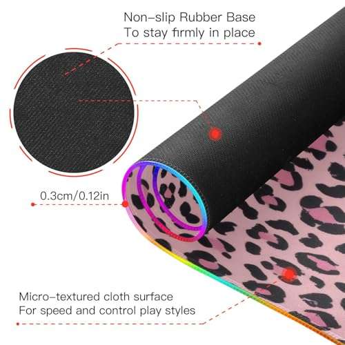 CZXW Charming Leopard Gaming Mouse Pad Led Mousepads RGB Backlit with 14 Lighting Modes, Non Slip Base Soft Computer Keyboard Mat for Gaming PC Laptop Desk, S 4