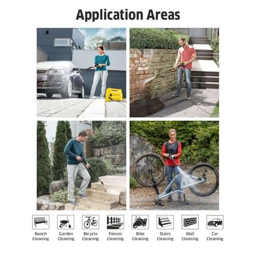 KARCHER High Pressure Washer K 1 Horizontal, Car Washer, 1200 Watts Motor, max. 100 Bars, max. 300 l/h Flow Rate, Portable, Car, Bike & Home Cleaning (Yellow) 4