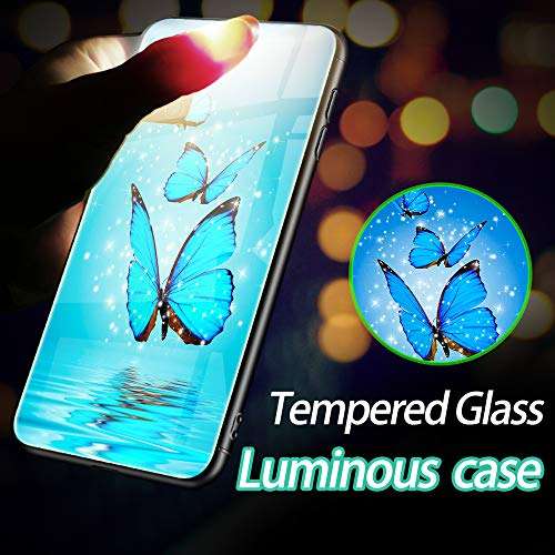 Leton-US Samsung Galaxy S21 Case Silicone Luminous Noctilucent 9H Tempered Glass Back Cover Soft Slim TPU Bumper Shockproof Phone Case for Samsung S21 5g Glow in Dark Butterfly 4