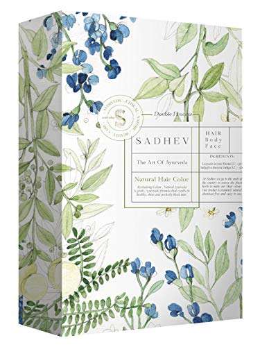 Sadhev - Ayurvedic Hair Colour - Double Process, Sadhev - Ayurvedic Shampoo - Coconut & Hibiscus and Sadhev - Depigmentation Bathing Bar - Sandal & Saffron Combo 3