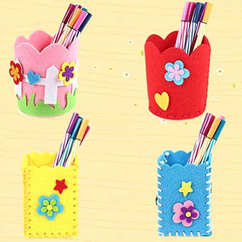 4 PCS Hand Stitch Sewing Kit for Kids DIY Felt Pens Holder Pencil Container Stationery Organizer with Safety Needle Thread for Beginner Children Kids (Random Pattern) 6