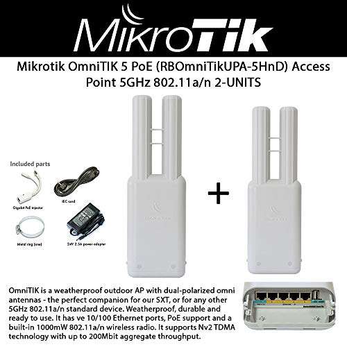 Mikrotik OmniTIK 5 PoE (RBOmniTikUPA-5HnD) 2-UNITS weatherproof outdoor Access Point with dual-polarized omni antennas, 5xEthernet ports with PoE output, 802.11a/n wireless radio 2