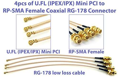 Pack of 4 RF U.FL(IPEX/IPX) Mini PCI to RP-SMA Female Pigtail Antenna Wi-Fi Coaxial RG-178 Low Loss Cable (4 inches (10 cm)) 2