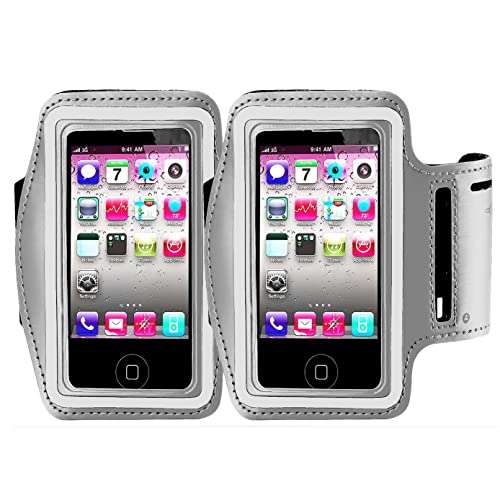 [2Pack] Water Resistant Cell Phone Armband:CaseHQ 5.2 Inch Case for iPhone X,8,7,6,6S,SE,5,5C,5S,and Galaxy S5, Google Pixel - Adjustable Reflective Running Workout Gym Band,Key Holder-Silver 1