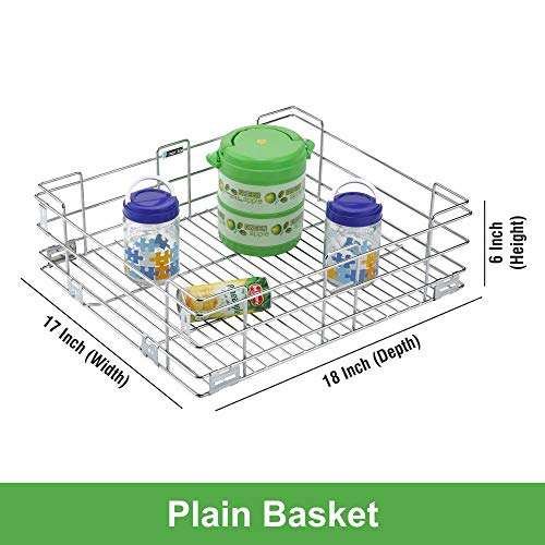 SmartSlide Stainless Steel Plain Kitchen Basket for Modular Kitchen/Kitchen Trolley/Kitchen Drawer/Kitchen Cabinet/Utensil Holder for Kitchen (17 x 18 x 6 Inch Plain Kitchen Basket) 2