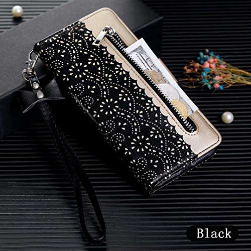 Luxury Flip Wallet Case for Samsung Galaxy A71 Printed Lace Folio Wristlet Lanyard Card Slot Kickstand Feature with Girl Women Cover for SamsungA71 (Galaxy A71 4G, Black) 2