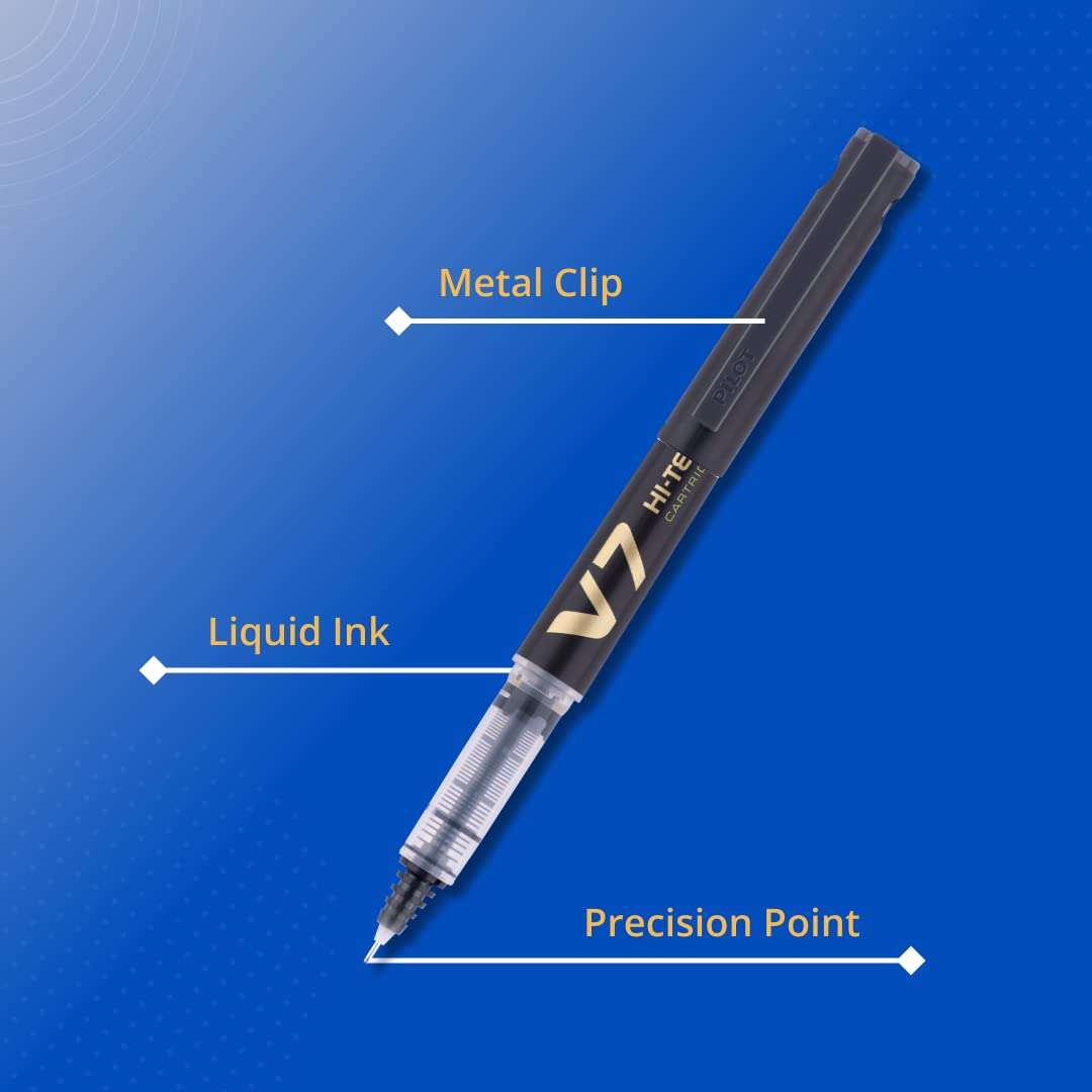 Pilot V7 Liquid Ink Roller Ball Pen (1 Blue + 1 Black + 1 Red),multicoloured,9000014717 & Luxor 969 OHP Fine Point Permanent Marker - Red - Set of 5 4