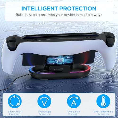 FASTSNAIL Charging Stand for PS Portal Remote Player, Portable Charge Dock Station with 14 RGB Light Modes and Type-C Cable, Charge Base Holder Accessories for PlayStation 5 Portal Console -Black 5