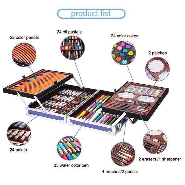 SHARNGA-Art Set for Kids, 145 Pcs Drawing Kit with Oil Pastels, Paint Brushes, Multiple Coloring Kit, Professional Drawing Pencil, Watercolor, Sketches, Acrylic Tube(As Per Stock) Unicorn Art Set 4