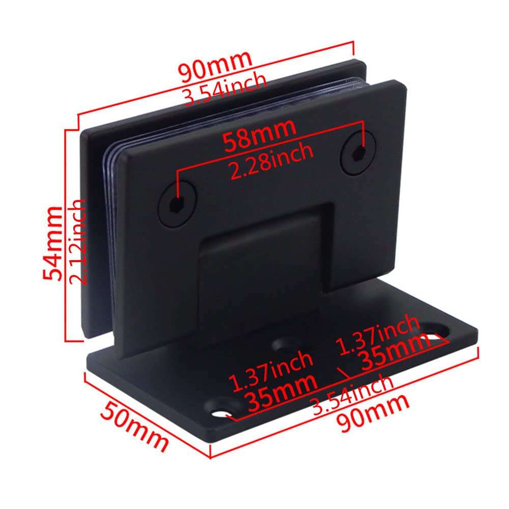 90 Degree Glass Door Hinge, Heavy Bathroom Door Clip, Shower Room Hinge Bathroom Hardware, 304 Stainless Steel Brushed Surface Treatment, Suitable for 8-12 mm Toughened Glass (Black) 3